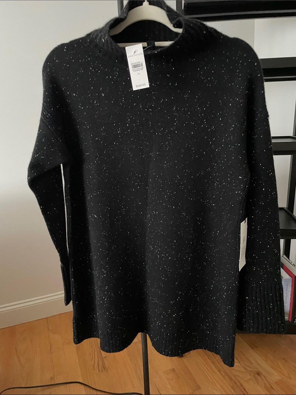 Cashmere Ann Taylor Black Speckled Cowl-Neck Sweater/ mini dress